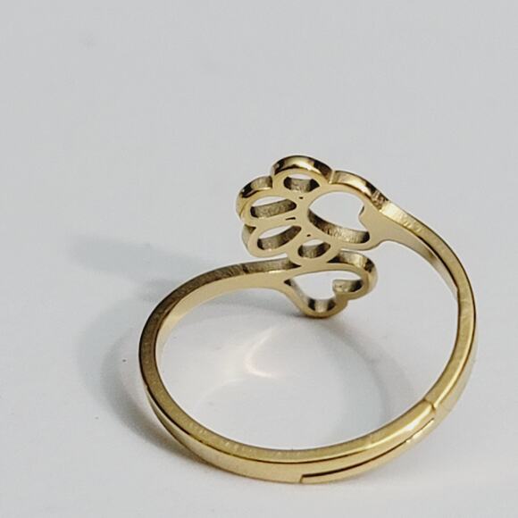 Wrap Adjustable Fashion Ring Paw Print And Heart Gold Ring - Picture 5 of 6